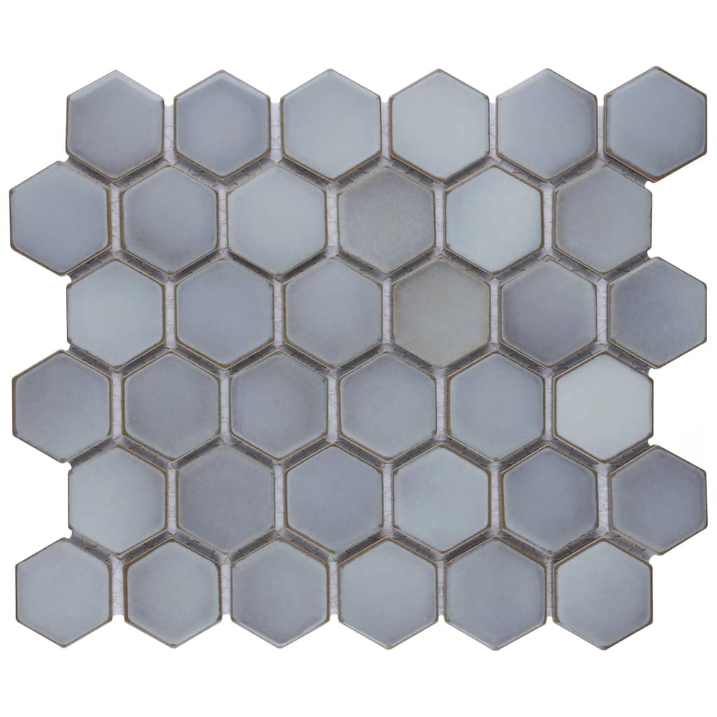 Merola Tile Hudson Due 2" Hex Grey Eye 10-7/8" x 12-5/8" Porcelain Mosaic Floor and Wall Tile