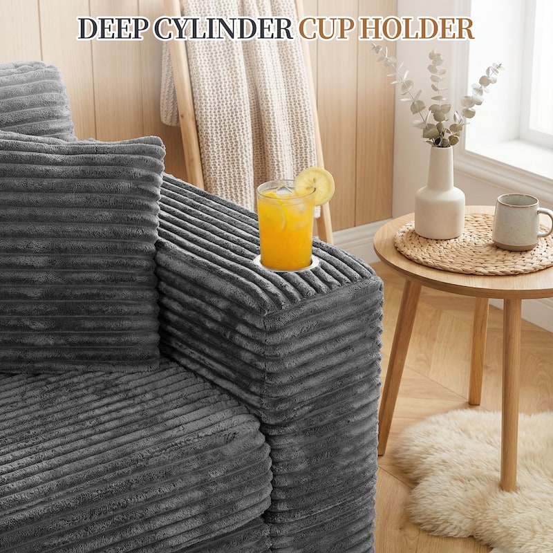 102'' No-Assembly Modular Corduroy Sofa with Cup Holder, Free Combination