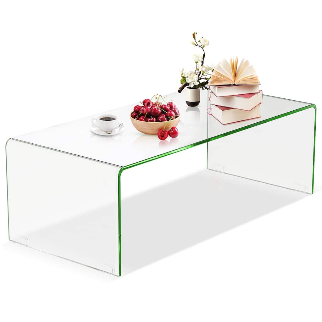 Costway Tempered Glass Coffee Table Accent Cocktail Side Table Living - 42.5"L × 20"W ×14" H