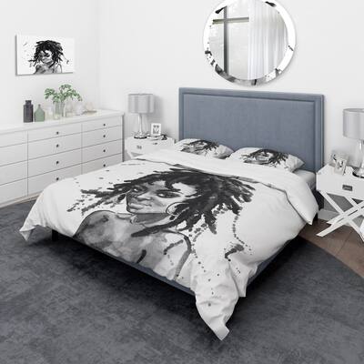 Designart 'Monochrome Portrait of African American Woman II' Modern Duvet Cover Set