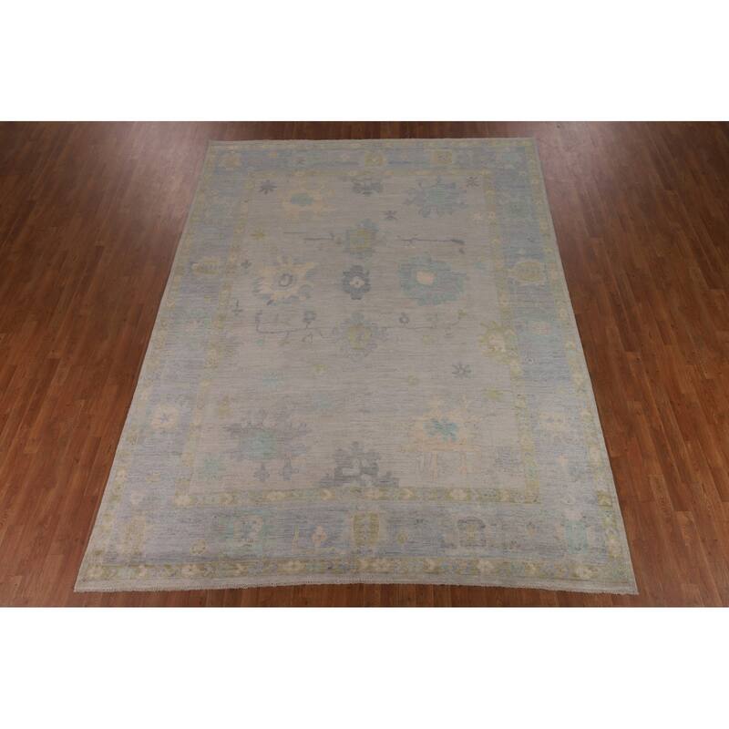 Vegetable Dye Oushak Oriental Area Rug Hand-Knotted Grey Wool Carpet - 8'11"x 11'8"