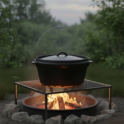 HomeRoots 12" Black Cast Iron Dutch Oven Stock Pot - 12.25 in. x 6.00 in. x 12.25 in.