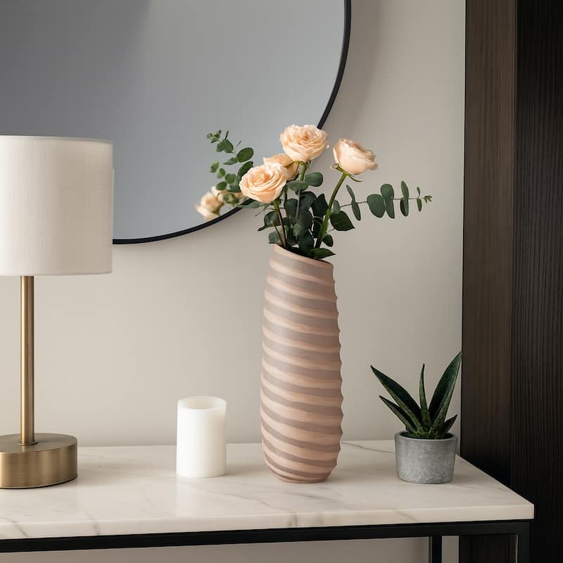 Carved Glass Modern Table Vase with Ribbed Silhouette - Ivory - 15.25"