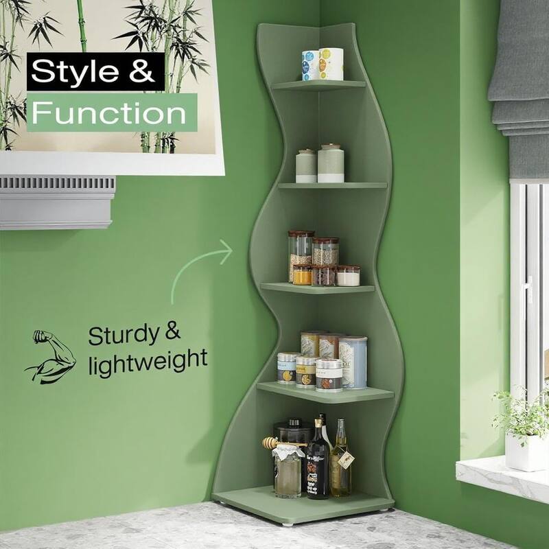 Modern 5-Tier Corner Shelf Unit with Adjustable Shelves for Living Room Office or Bedroom - 19.68” x 18.89” x 69.88”