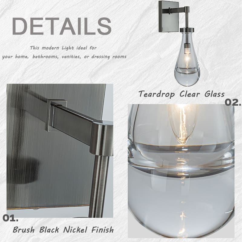 1-Light W5" Farmhouse Raindrop Glass Bronze / Brush Black Nickel Wall Light Rustic Teardrop Bathrooom Vanity Ligh - W5''