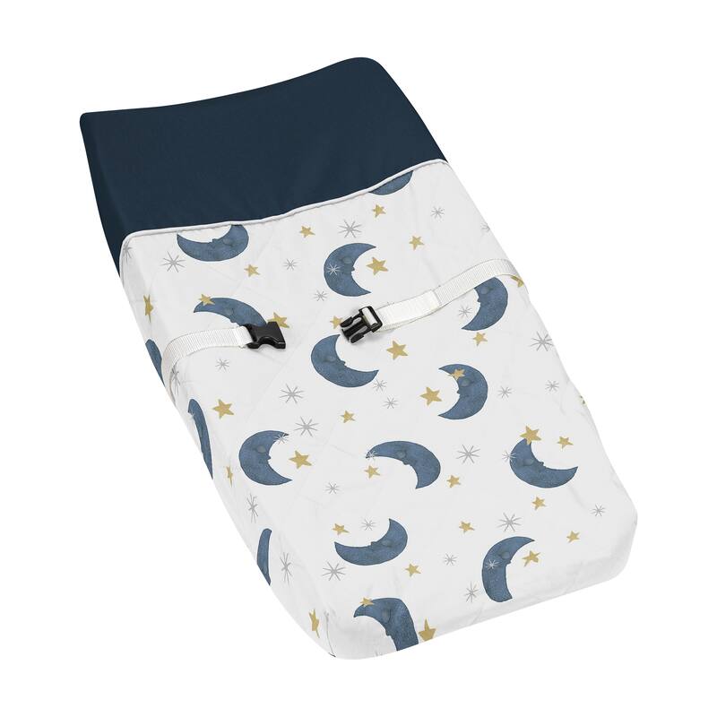 Moon and Star Collection Boy or Girl Changing Pad Cover - Navy Blue and Gold Watercolor Celestial Sky