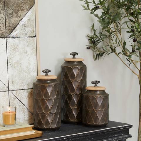 Metal Traditional Decorative Jars ( Set of 3) - S/3 16", 13", 10"H
