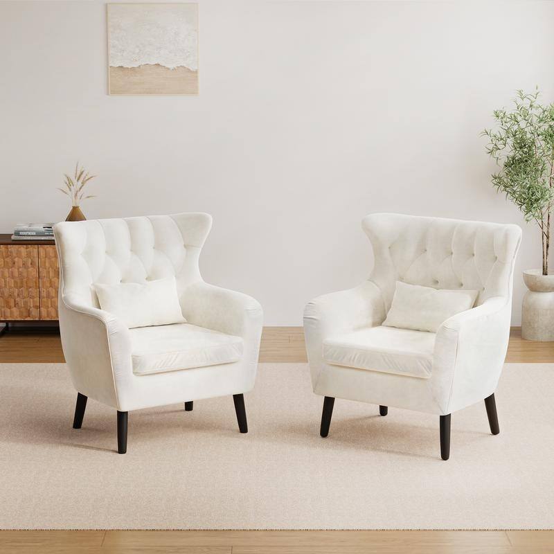 Velvet Metal Legs Tuft Loveseat Two Accent Chairs