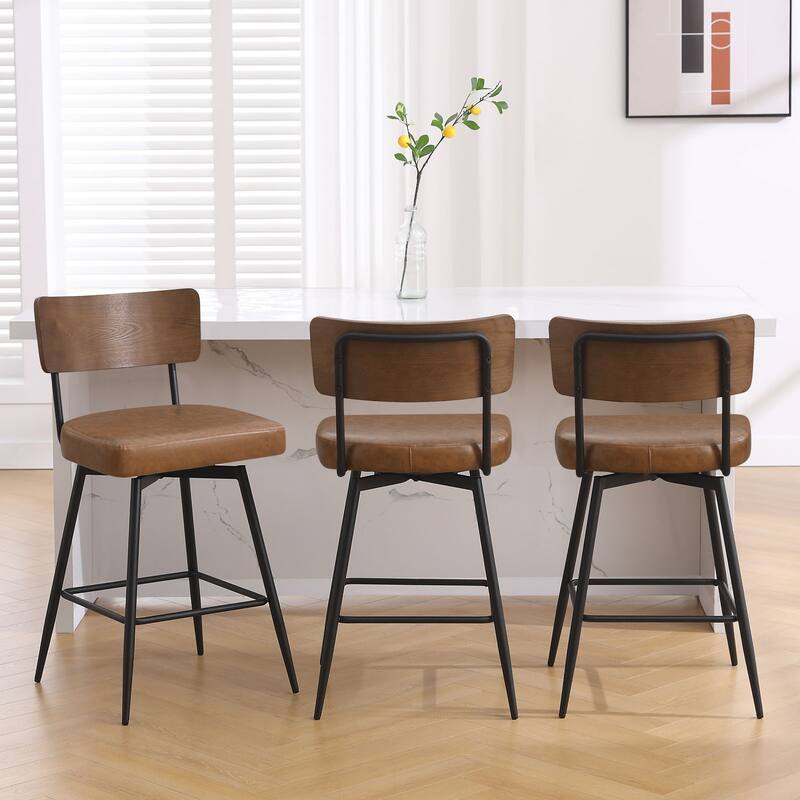 Faux Leather Upholstered Swivel Counter/Bar Stools Set of 2/3/4 - Set of 3 - Brown - Counter Height