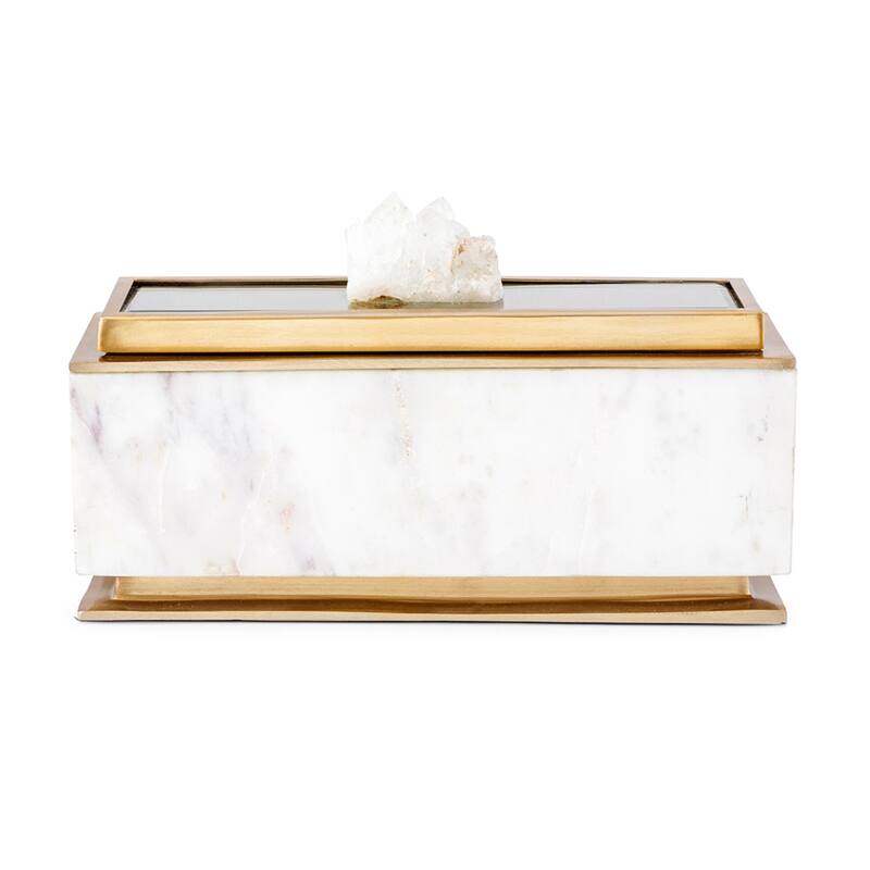 Rectangular Marble Box with Lid - 14" - White