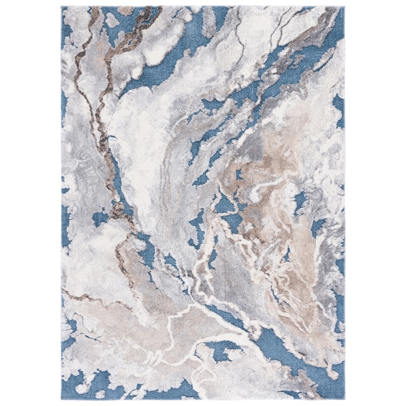 SAFAVIEH Cyrus Shag Kerasoula Abstract 1-inch Thick Rug - 6'7" Square - Blue/Beige - Square
