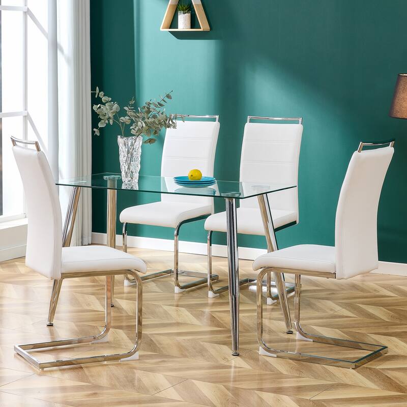 4PCS Dining Chairs, PU Faux Leather High Back Upholstered Side Chair