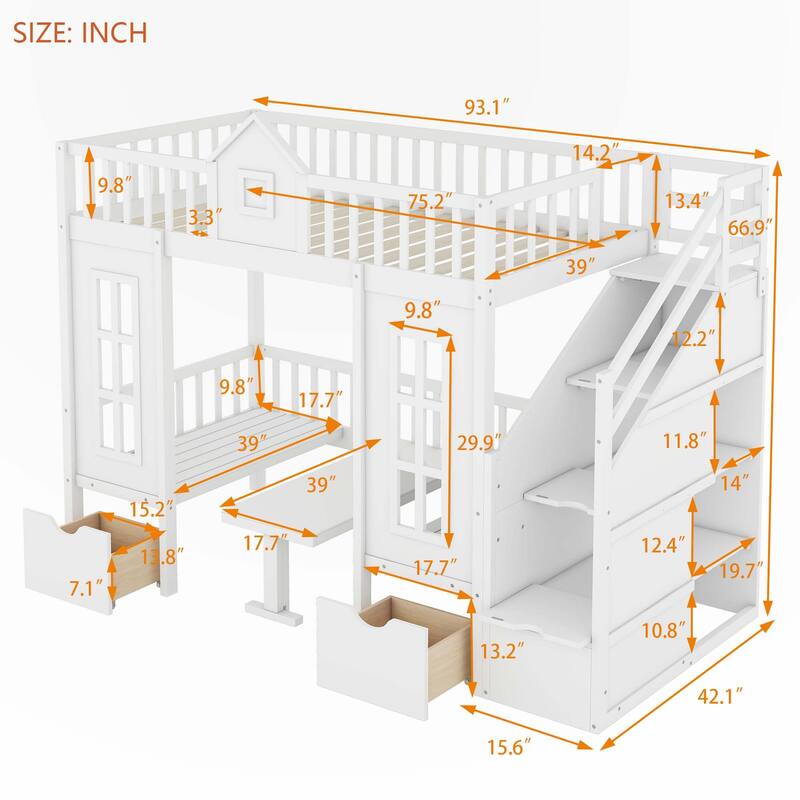 Twin-Over-Twin Bunk Bed with Changeable Table