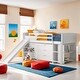 preview thumbnail 2 of 28, Low Twin Size Loft Bed with Cabinets, Shelves and Slide, White