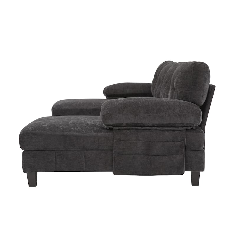 Roomfitters U-Shaped Chenille Sectional Sofa with Dual Chaises, Armrest Pillows and Storage Pockets for Living Room