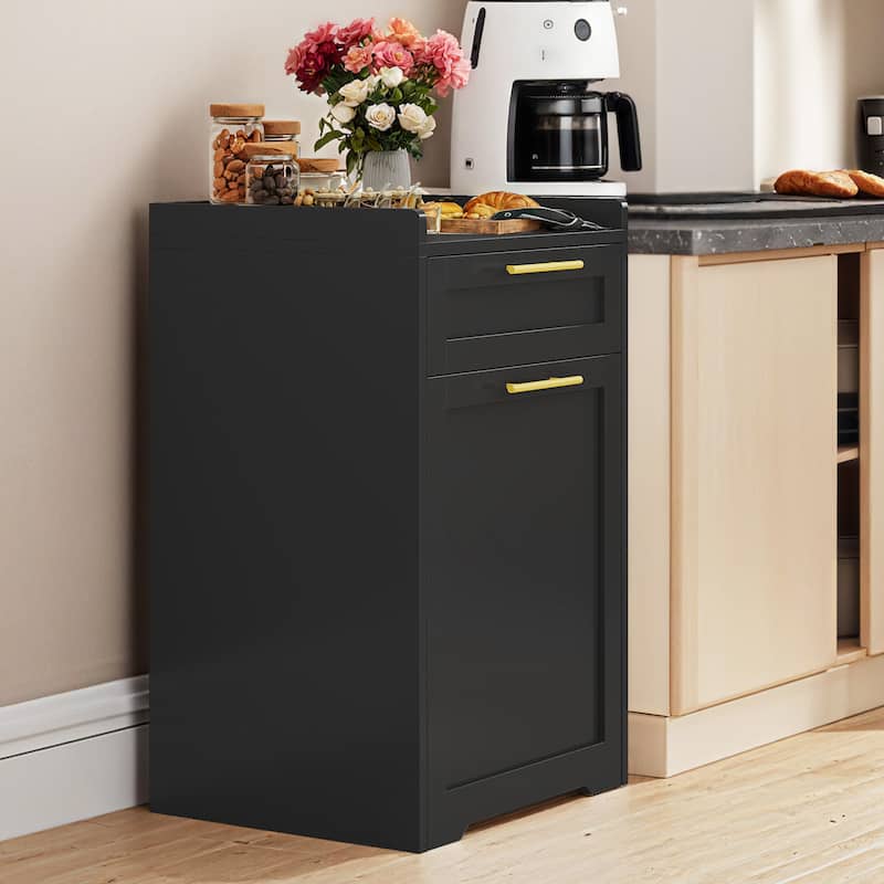 Moasis Double Pull-Out Trash Can Cabinet with Drawer, 2×13 Gallon Kitchen Trash Bin Cabinet