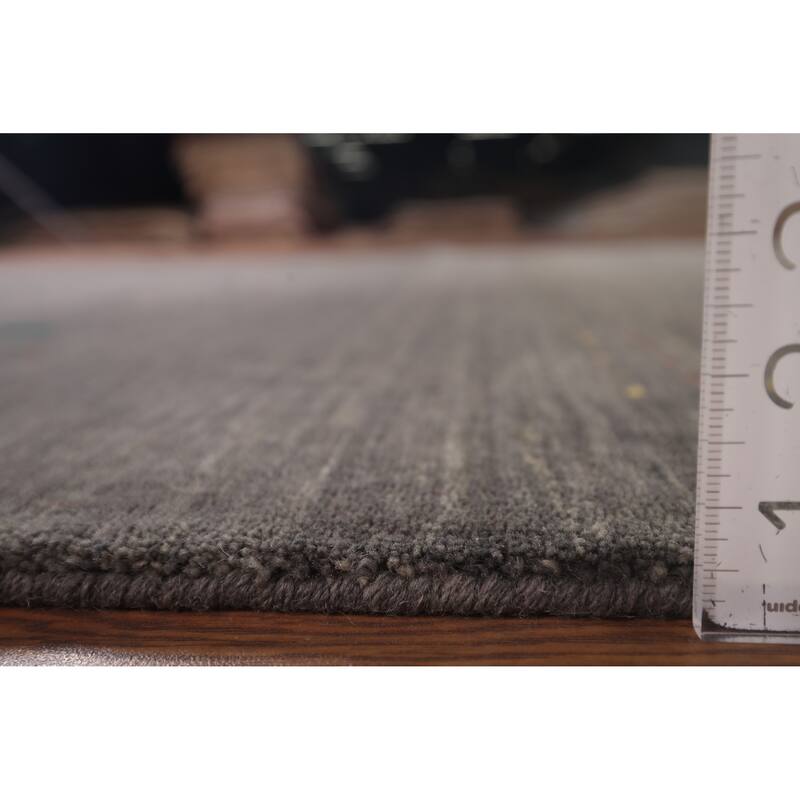 Gray Gabbeh Indian Area Rug Hand-Knotted Tribal Wool Carpet - 5'5"x 7'8"