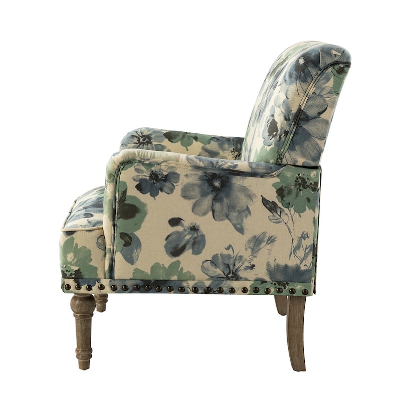 Pavia Traditional Floral Fabric Design Upholstered Accent Armchair with Nailhead Trim Set of 2 by HULALA HOME