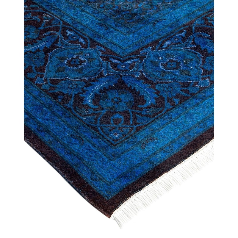 Overton Hand Knotted Wool Vintage Inspired Modern Contemporary Overdyed Blue Area Rug - 8' 2" x 10' 5"