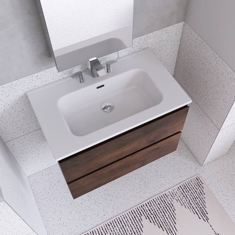 Floating Integrated Bathroom Vanity with Ceramic Sink, Three Faucet Holes