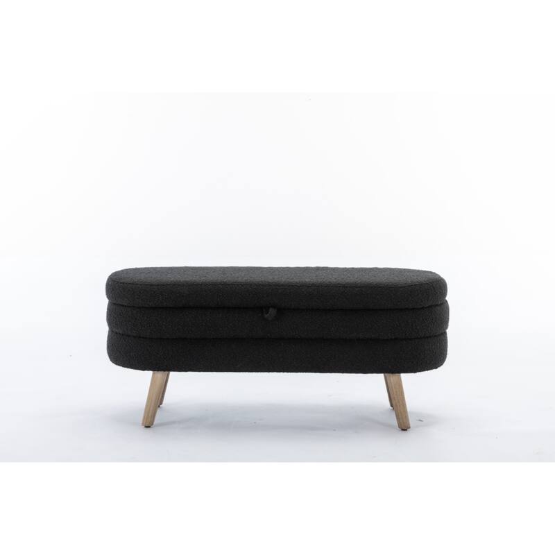 Boucle Fabric Storage Bench Bedroom Bench With Wood Legs For Living Room Bedroom Indoor