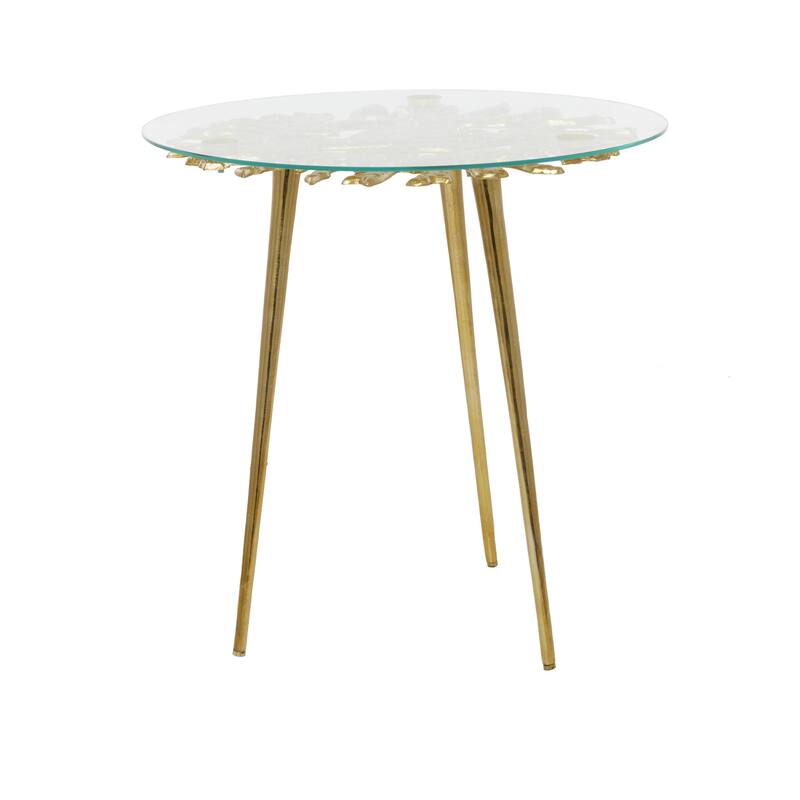 Aluminum Metal Side End Accent Table with Clear Glass Top - Gold - Roche River Decor