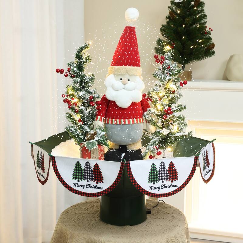 Holiday 31.5" Animated Musical Snowing Christmas Trees and Santa Decor with LED Lights - 31.49" H x 26.77" Diameter