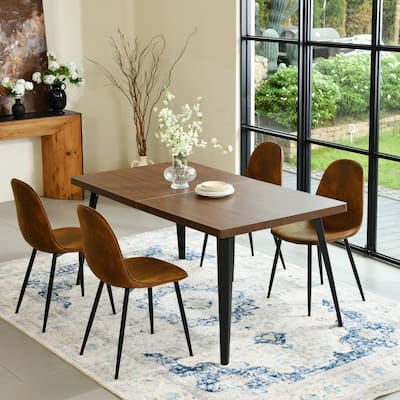 Homy Casa 5-Piece Dining Room Set with Modern Brown Table and 4 Upholstered Side Chairs