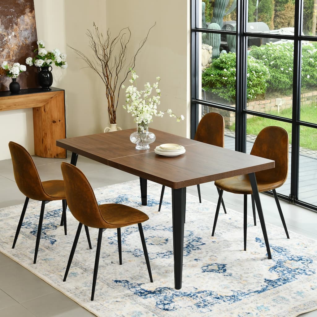 Homy Casa 63" Rectangular Dining Table with Tapered Metal Legs for Modern Homes