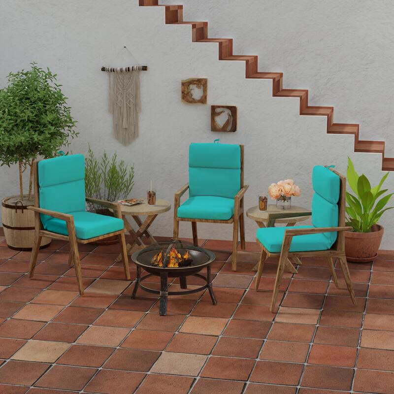 Sunbrella 22" x 44" Turquoise Solid Outdoor Chair Cushion with Ties and Loop - 44'' L x 22'' W x 4'' H - Canvas Aruba