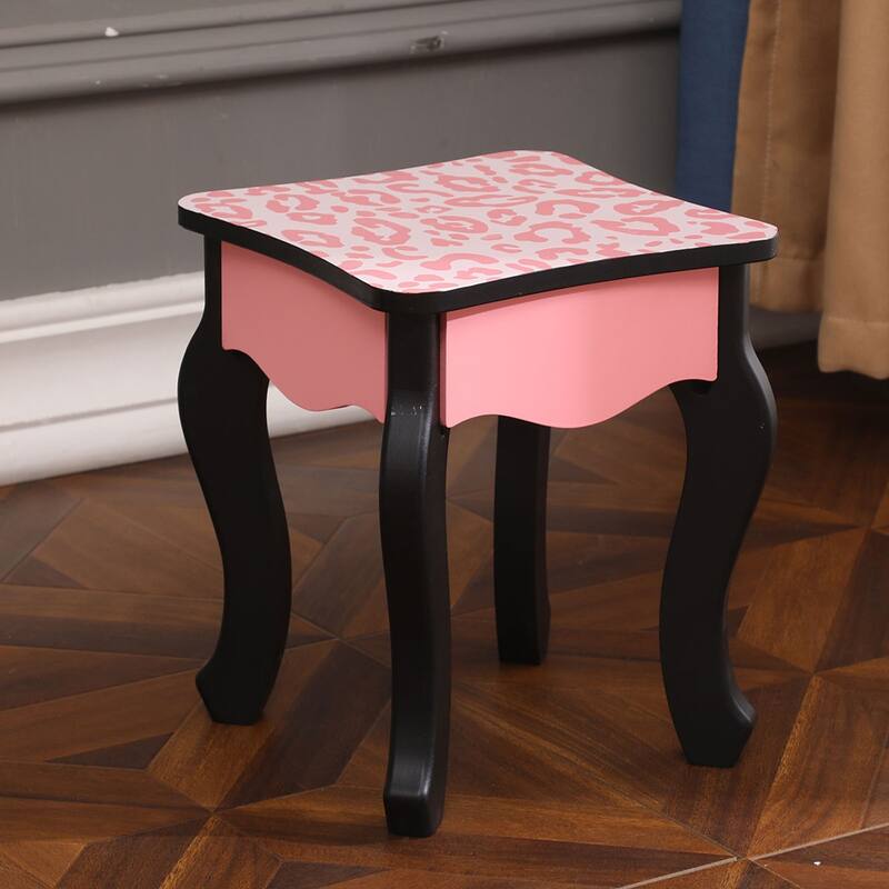 Three-Fold Mirror Single Drawer Kids Dresser Red Leopard Print