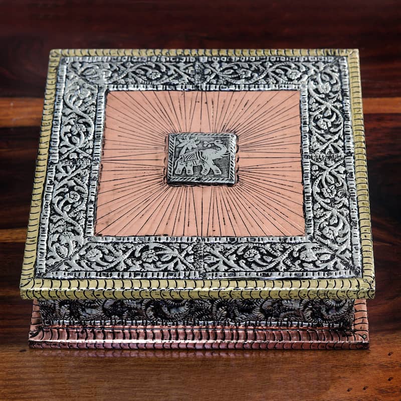 Novica Handmade Royal Greetings Embossed Metal Jewelry Box