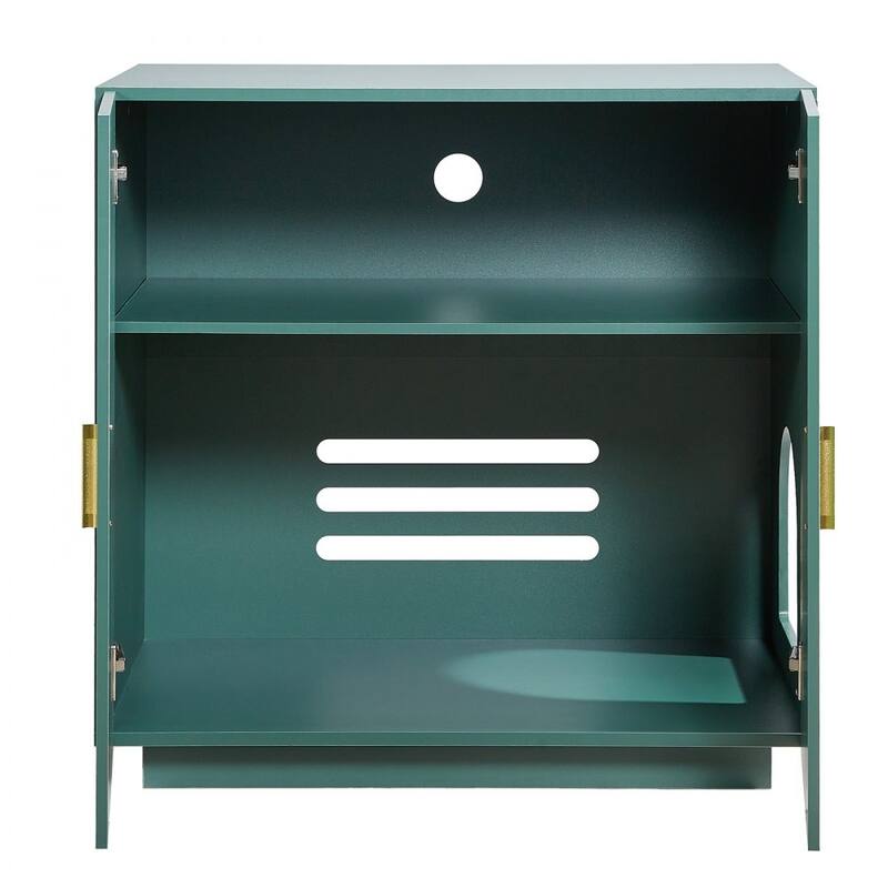 Dark Green P2 Particle Board Cat Litter Box Enclosure with Gold Handles - 31.50 × 19.69 × 31.10 inch