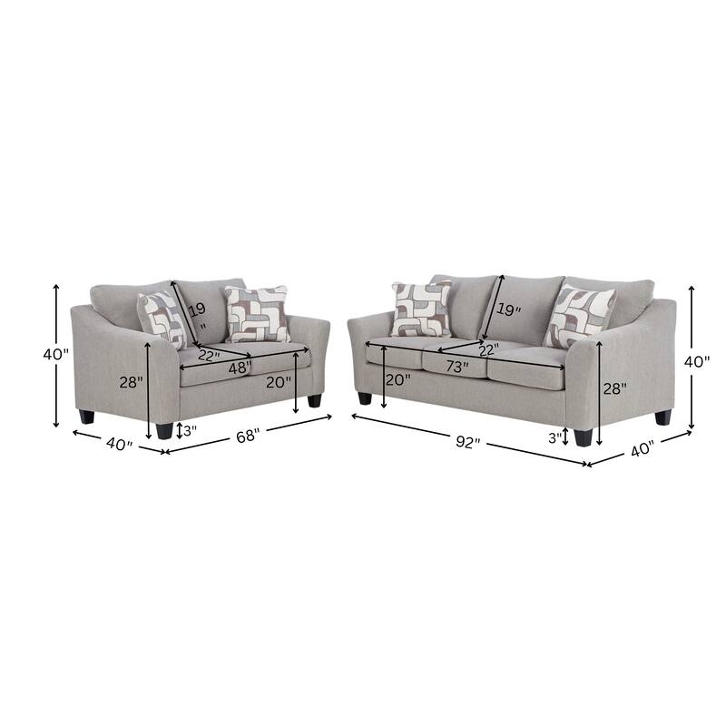 Roundhill Furniture Elaris 2-Piece Living Room Set - Flared Arm Sofa and Loveseat with Chenille Upholstery, Taupe