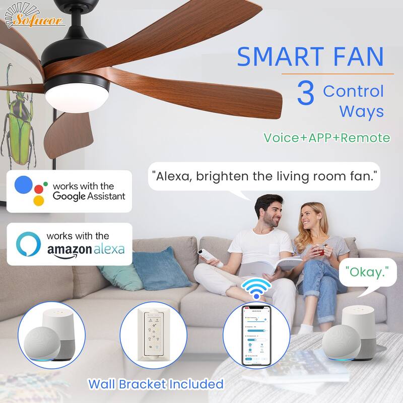 Modern Ceiling Fan With Light Smart Life APP Remote Control Timer For Alexa Google Bedroom Farmhouse