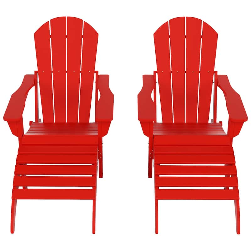 Polytrends Laguna Hdpe All Weather Outdoor Patio Foldable Adirondack Chairs With Ottomans (5-Piece Set)