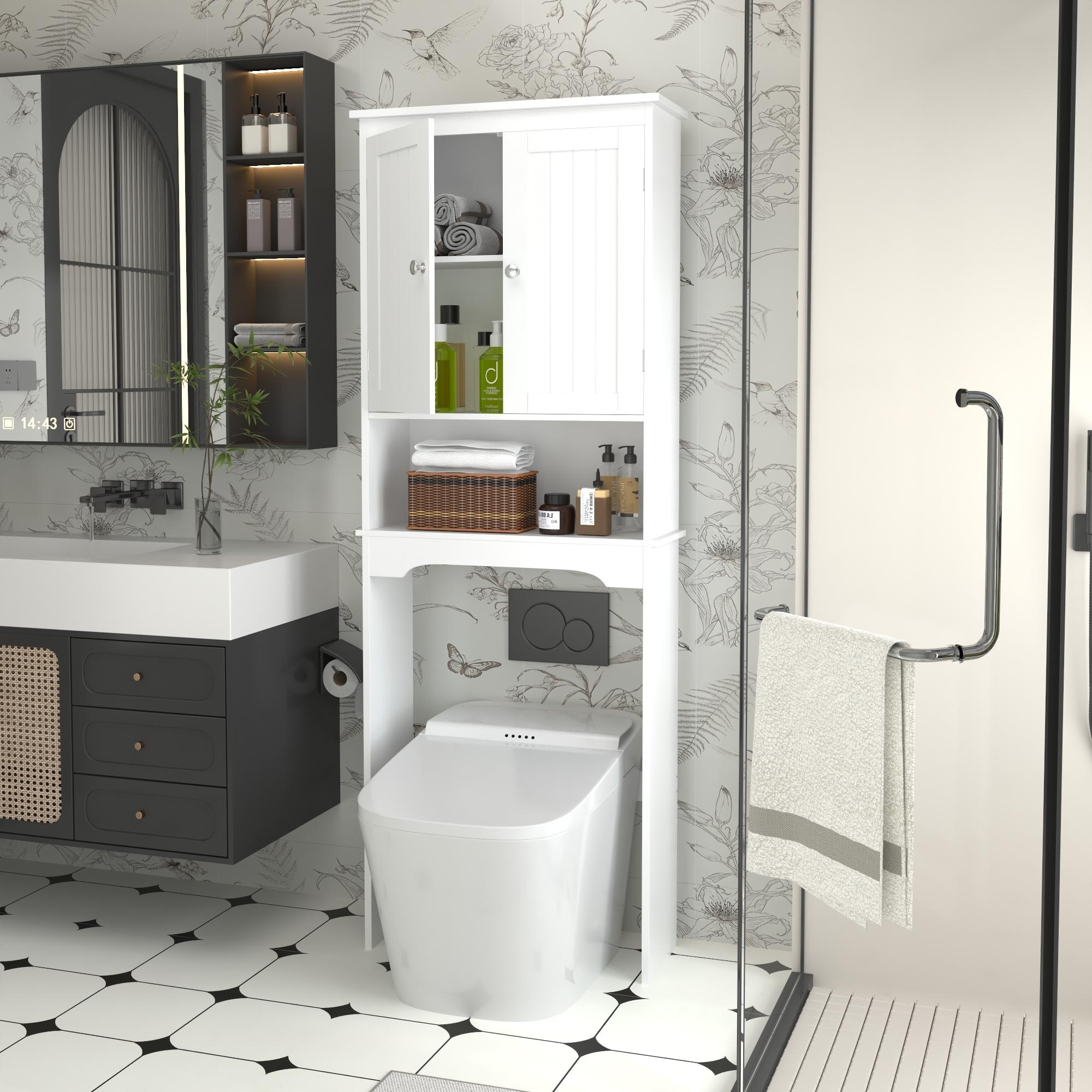 Over The Toilet Storage Cabinet, Bathroom Shelf Over Toilet, Bathroom Storage Cabinet Organizer with Open Shelf