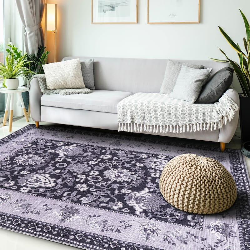 Machine Washable Indoor Rug Floral Pattern Stain Free for Indoor Living Room Bedroom Office Area Rug