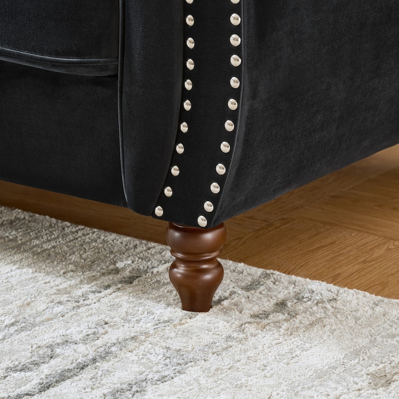 87"Chesterfield ‌velvet upholstery fabric Sofa with Roll Armrest & Nailhead,Upholstered Modern Couch,3 Seater Couch