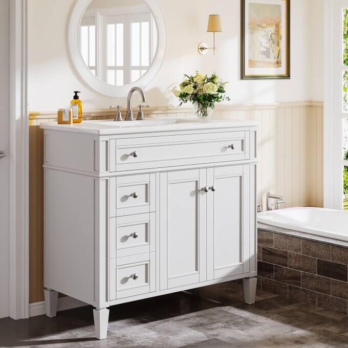 Modern Wood Bathroom Vanity, Storage Cabinet with Ceramic Sink