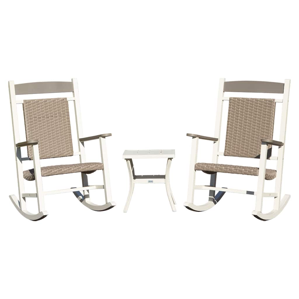 Outdoor Rocking Chairs Set of 3, HDPE Patio Oversized Rockers, Wicker Rocking Chair with 380lbs Support, Weather-Resistant