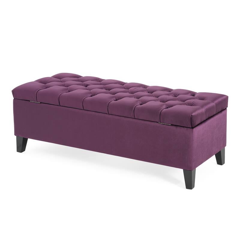 50.75" Velvet Storage Ottoman Bench, Upholstered End of Bed Ottoman Bench with Storage, Large Blanket Bench for Bedroom