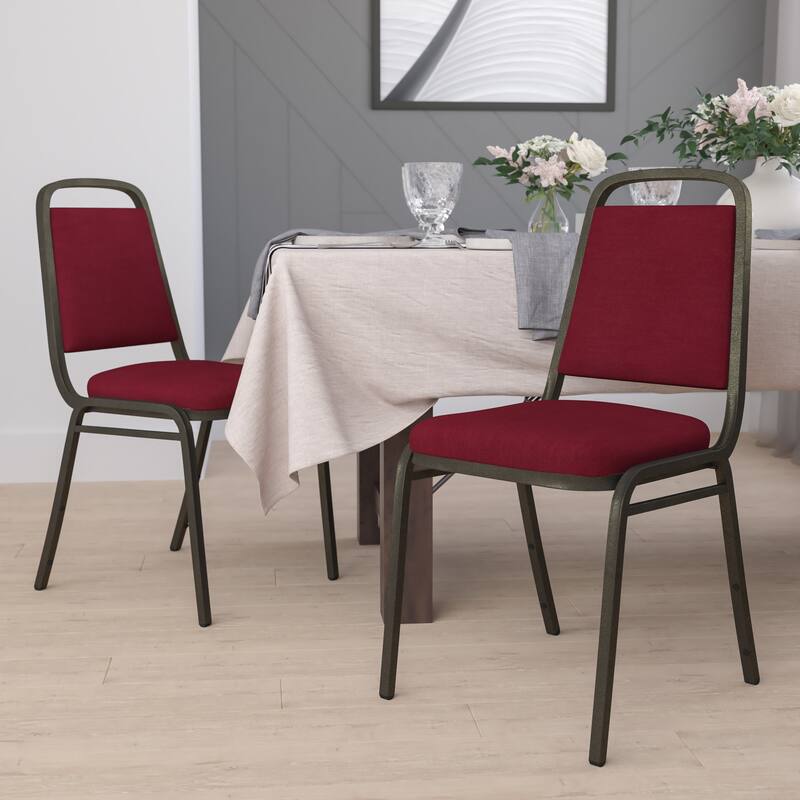 4 Pack Trapezoidal Back Stacking Banquet Chair - 20.25"D x 17.5"W x 34"H - Burgundy Fabric/Gold Vein Frame