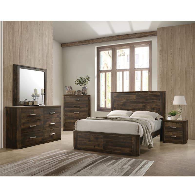 Wood Panel Bed in Rustic Walnut Finish