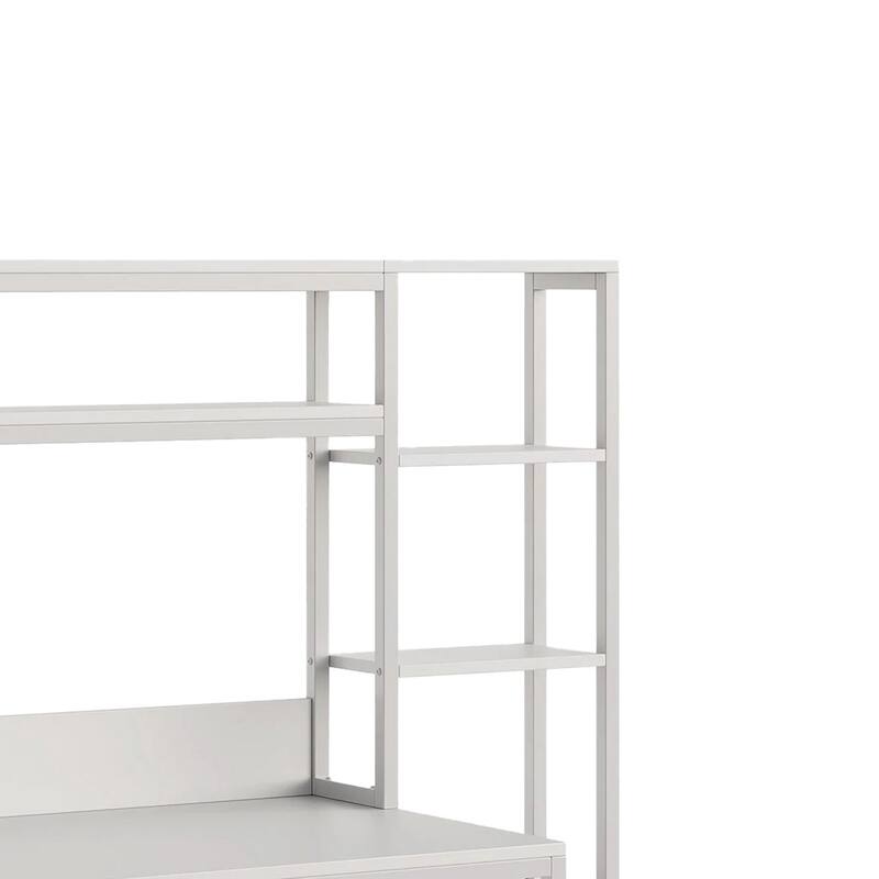 Computer Desk, 2 Drawers, Open Shelf Hutch, White Metal, 60 Inch
