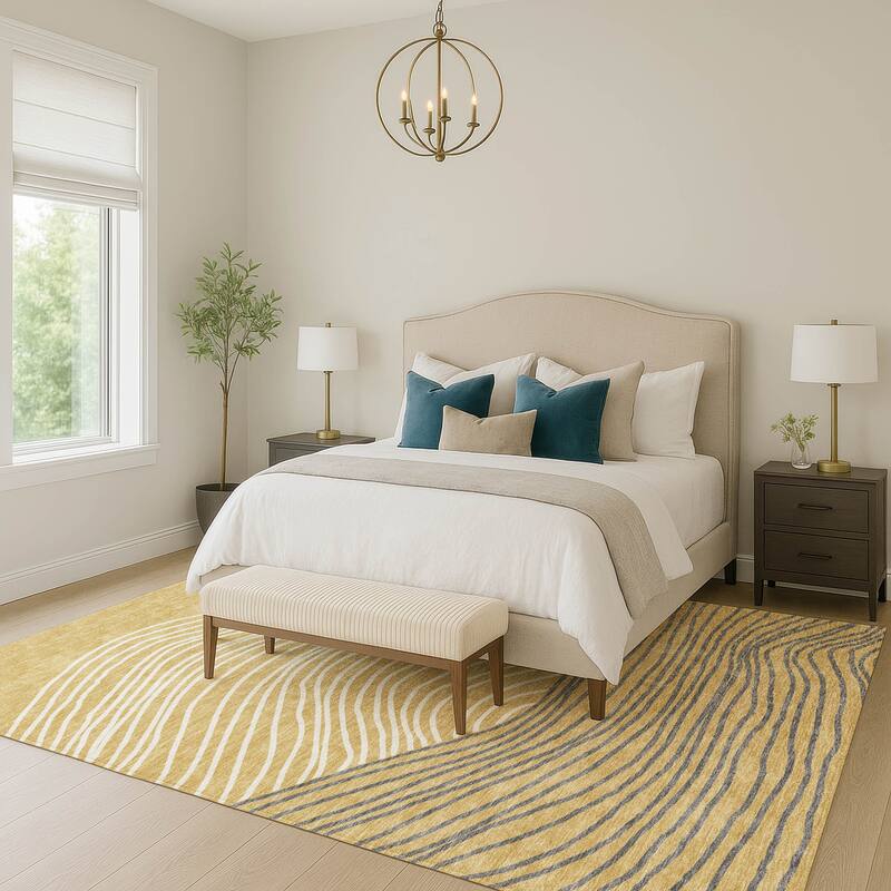 Machine Washable Indoor/ Outdoor Modern Arches Chantille Rug