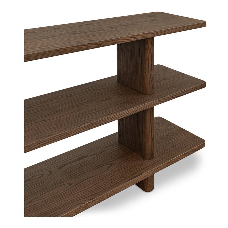 NADAAL STUDIOS Thalor Bookcase, Bullnose Edge with Rounded Vertical Support in Oak Veneer, Dark Brown