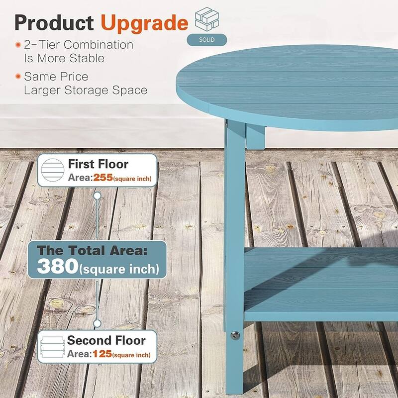 WINSOON All Weather HIPS Outdoor Round 2-Tier Outdoor Side Tables Adirondack Tables