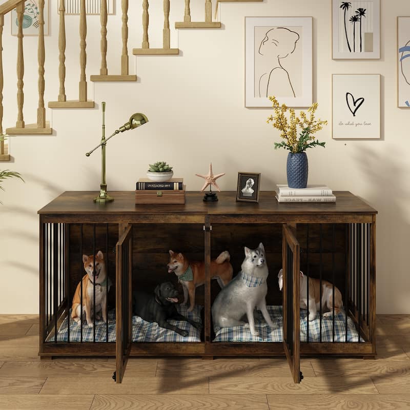 70.9" Modern Home Collection Dual Door Dog Kennel Available in Elegant