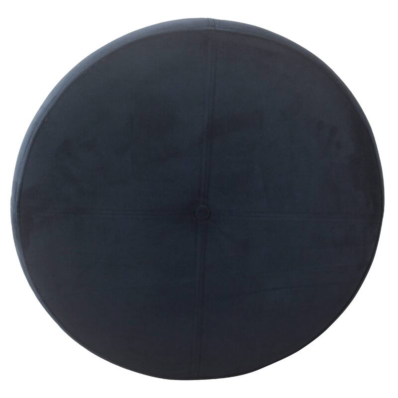 Soni Round Storage Ottoman, 24 Inch Navy Blue Velvet, Dark Brown Legs